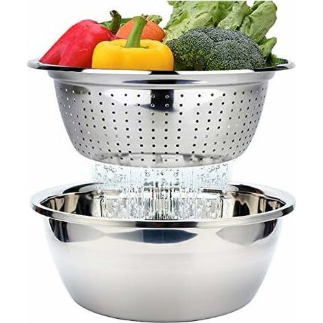 royaluxe - Passoire Inox, Tamis Passoire avec Bol de Cuisine en Acier Inoxydable, Saladier Bol à Vaisselle Ustensile de Cuisine pour Rincer les Légumes ou la Salade Fruits Nouilles Riz, Empilable, 26 (1/5)