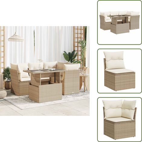vidaXL Salon de jardin avec coussins 5 pcs beige résine tressée (1/5)