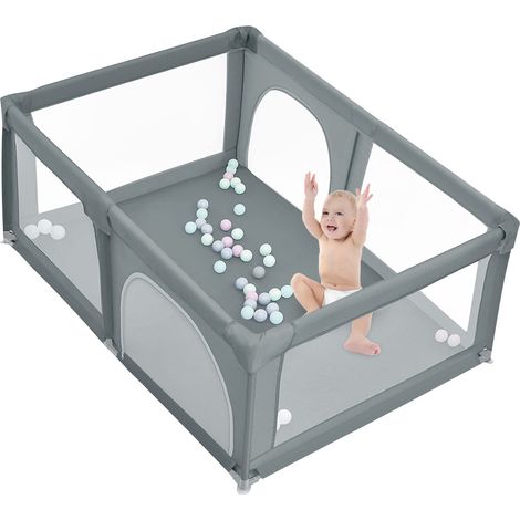 Porta di Sicurezza,Centro Attività Portatile e Sicuro per Bambini,Haloyo®,Box con Cancello,pieghevole,con 50 sfere,parco giochi di sicurezza per bambini,180 x 120 x 66cm,grigio scuro (1/5)