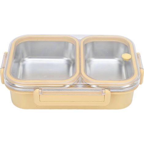 Edelstahl-Lunchbox, geruchsdicht, 2 Fächer, tragbar, quadratisch, 1,2 l, gelb