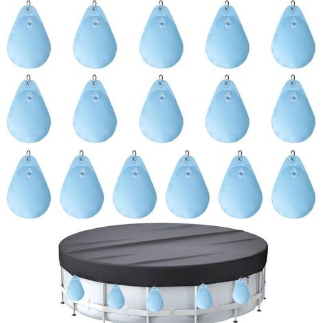 Lot de 16 sacs à eau pour bâche de piscine avec crochets, Sacs D'Eau Lourds pour Couverture de Piscine, en PVC, anti-fuite, sac à suspendre, à remplir, poids pour bâche de piscine d'hiver (1/4)