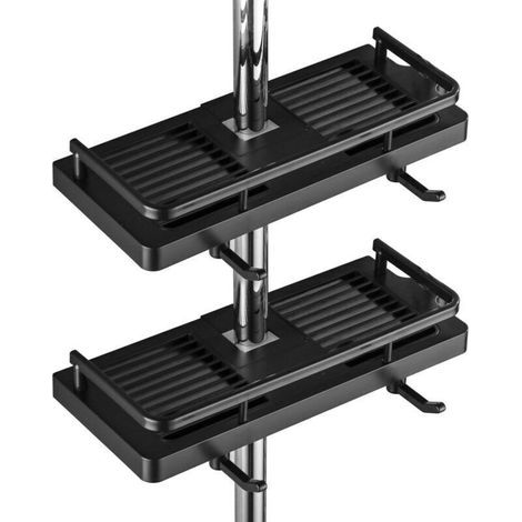 No-Drill Shower Shelf, Shower Shelf for Shower Post with Shower Head Holder and 2 Hooks for Shower Bar (1/4)