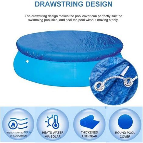 Bâche/protecteur de piscine hors sol ronde avec corde, bâche durable anti-poussière et coupe-vent (convient au diamètre 244cm) (1/5)
