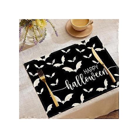 Sets de table en lin pour Halloween, série Trick Or Treat, sets de table combinés, décoration de table pour restaurants, dessous de plat isolants (YMCD-49) (1/2)
