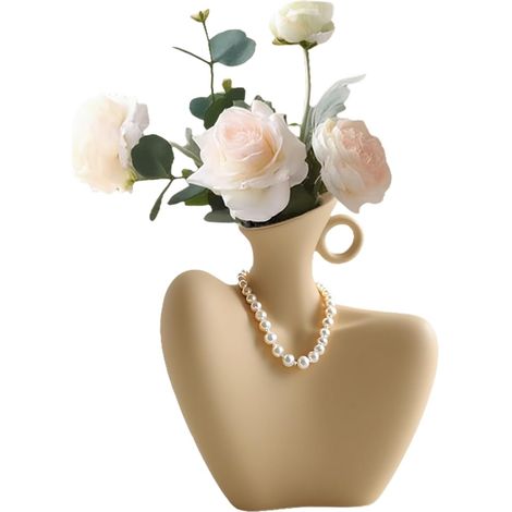 Vase en Forme de Corps de Femme, Vase Decoratif Corps en Céramique pour Arrangement Fleurs Décoration de Bureau Salon Créatif Boho Moderne 21x18.5cm (Beige Mat) (1/5)