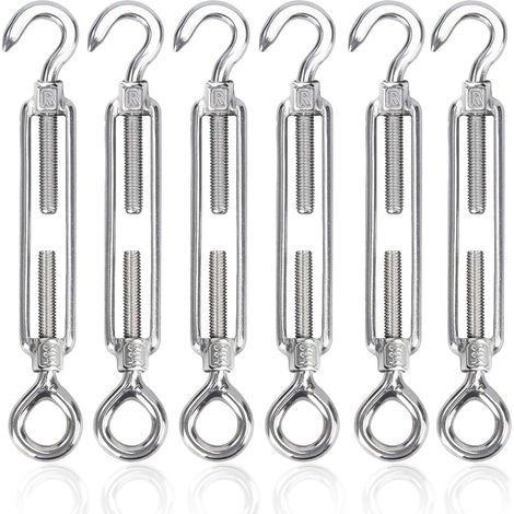M4 Tendeur Cable 304 Acier Inoxydable Réglable Crochet De Ridoir Et Oeil Tendeur Fil a Linge Tendeurs Elastique avec Crochets Fil Cable Acier De Fer Cloture Et Corde Linge Exterieur 6pcs (1/5)