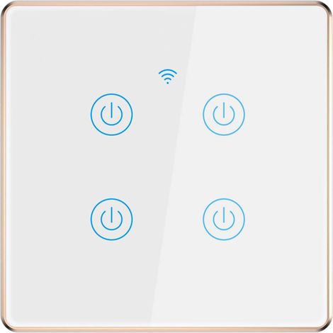 Interrupteur Lumineux Intelligent 4 Gang – Étanche, Support Cadre Aluminium Doré, Commande Vocale et Sans Fil, Idéal pour Chambre d’Hôtel et Bureau (1/5)