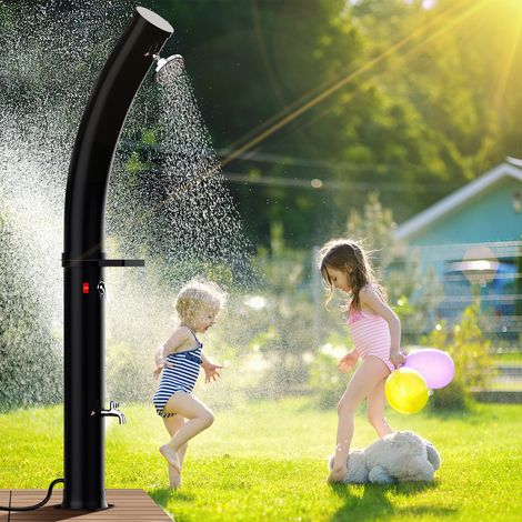 Jiubiaz Ducha solar curvada de 35 l con jabonera: elegante ducha exterior para jardín.