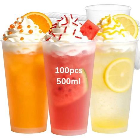 Vasos de plástico, capacidad de 500 ml, resistentes y reutilizables, 100 unidades. (1/2)