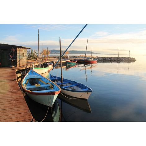 Tableau sur toile petits bateaux port de Saint-Aunes 45x65 cm - Impression sur Toile Murale Décorative - Image imprimée en HD sur Toile - Toile sur Châssis en Bois FSC - Fabriqué en France