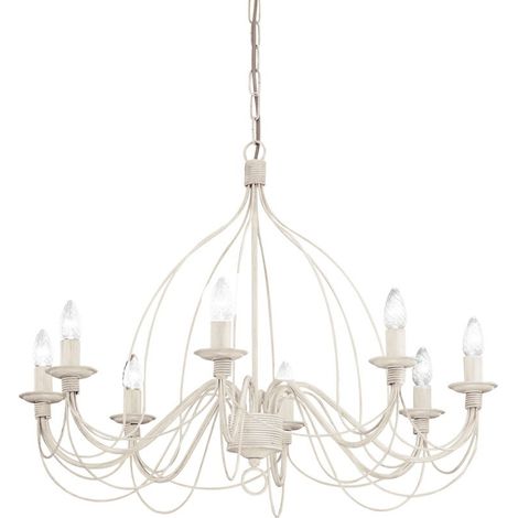 Lampadario Shabby Chic-Provenzale Corte Metallo Bianco 8 Luci E14
