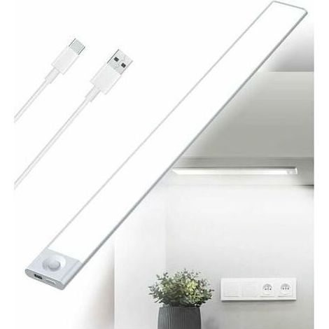 Réglette LED cuisine rechargeable USB 40 cm - lumière tricolore dimmable - détecteur de mouvement - installation facile avec aimants - 2500 mAh (1/4)