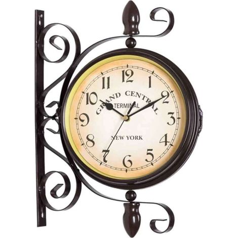 Horloge Murale Rétro Antique Double Face - Design Fer Forgé - Chiffres Arabes - Fonctionne sur Piles (1/5)