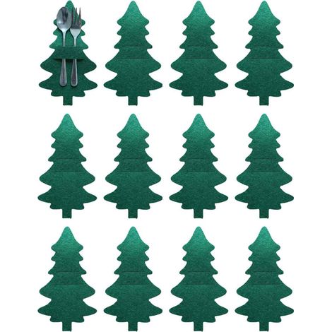 Sac À Couverts Forme Arbre De Noël - Tissu - Rouge Vert Gris - 20 X 11 Cm - Lot De 12 Pièces (1/5)