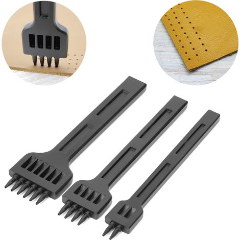 Ciseau à 2/4/6 dents en acier, bricolage couture cuir artisanat outil de perçage de trous à main 4mm 3 pièces
