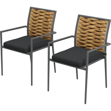 Chaise de jardin extérieur résistante intempéries design moderne 57x58x87 cm marron noir gris (1/5)