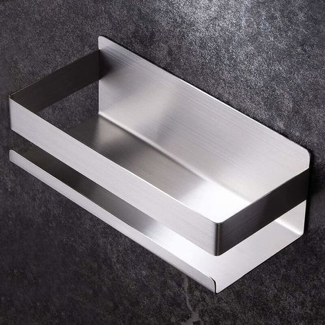 Étagère de salle de bain Étagère de rangement en acier inoxydable Étagère de salle de bain perforée à fixation murale (Argent) (1/5)