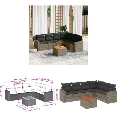 7-tlg. Garten-Sofagarnitur mit Kissen Grau Poly Rattan - Gartensorte - Outdoor Möbel - Lounge Set - Gartenlounge - Rattan Gartenmöbel - Home & Living (1/3)