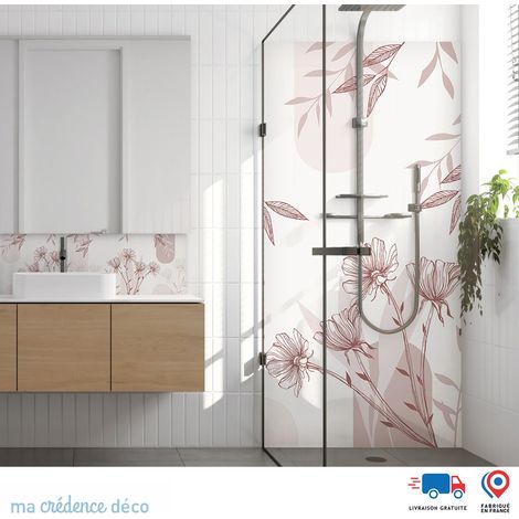 Panneau de douche : Fleurs graphiques - Couleur Rose clair - Alu composite - 120 - 245 (1/3)