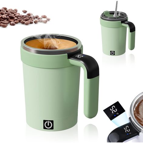 380 ml Magnétique Tasse Melange Automatique Étanche avec Affichage LCD de Température, USB Tasse Cafe à Agitation Automatique en Acier Inoxydable avec Base Détachable et Paille (1/4)