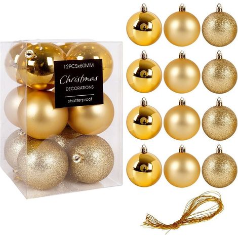 Set de 12 boules de Noël dorées - 6cm (1/5)