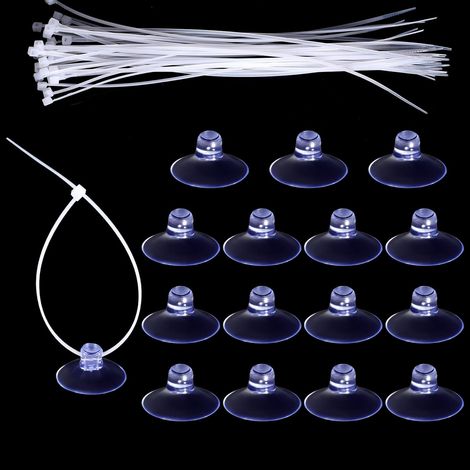 Lot de 15 ventouses d'aquarium avec 30 fermetures éclair réglables Accessoires d'aquarium pour fixation de mousse, nids de crevettes et hamacs reptiles