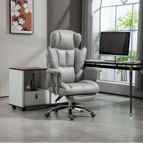 Sedia da ufficio ergonomica reclinabile con poggiapiedi, altezza regolabile, grigio chiaro, OKWISH (1/5)