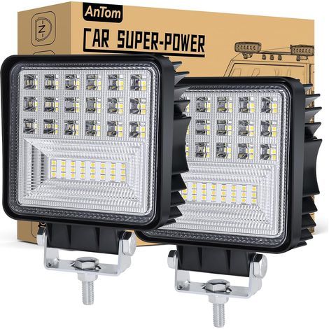 Lot de 2 projecteurs LED 12 V pour tracteur, 126 W phares LED longue portée travail 4 x 4 pour tracteur agricole, remorque, fourgonnette, caravane, bateau (1/5)