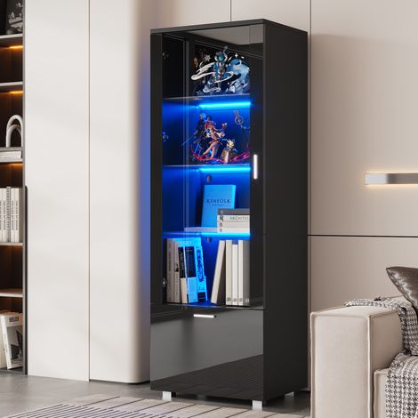 Vetrina 40x50x160cm ripiani in vetro temprato LED 20 colori telecomando Acrilico e pannello truciolare Nero per casa (1/5)