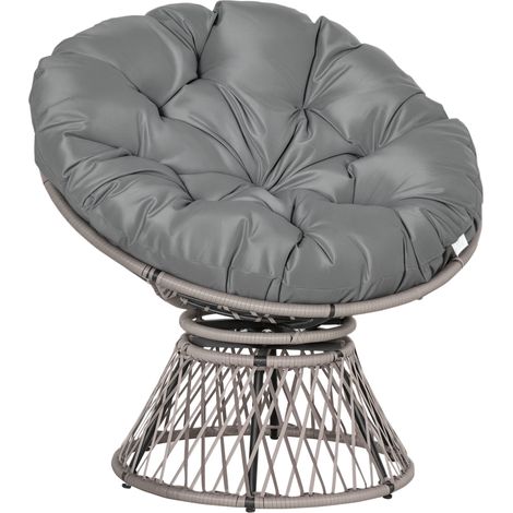 Outsunny Papasansessel Korbsessel Sessel mit Polster 360 Grad Rattan Grau B87 x T97 x H86 cm