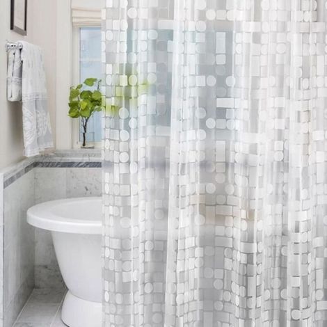 Lemon Cloud Rideau de Douche PEVA Rideau de Salle de Bain Semi-Transparent avec Crochets de Rideaux,180200 cm, Géométrique (1/4)
