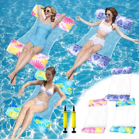 3PCS Matelas Gonflable Piscine, Matelas Gonflable 4 en 1, Hamac à eau, Accessoires de Piscine, Hamac d'eau pour Adultes et Enfants, Lit Gonflable de Piscine avec Filet, Accessoires de Piscine (1/5)