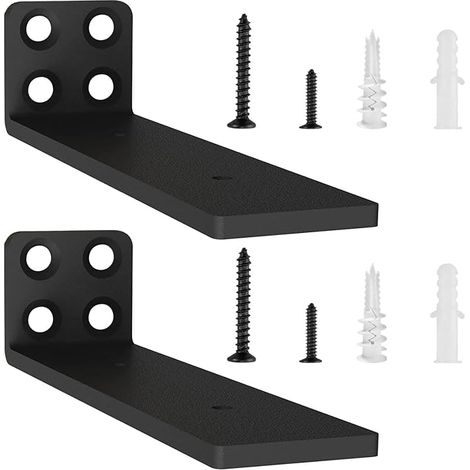 Set of 2 Industrial Wall Shelf Brackets Shelf Brackets Metal Wall Shelf Bracket for DIY Open Shelves Black 15cm (1/5)