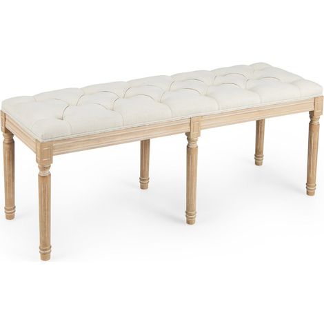 Banco de entrada de 120 x 40 x 49 cm acolchado y tapizado estilo vintage poliéster beige 200018581