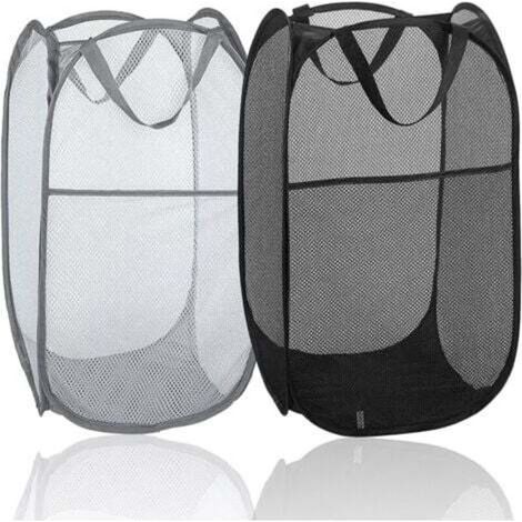 Set di 2 cesti portabiancheria pieghevoli in rete con manici resistenti, ideali per casa, camera dei bambini, università, dormitorio, viaggi.
