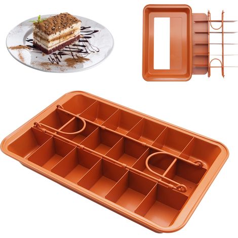 Molde para brownies antiadherente con compartimentos y base desmontable, ideal para hornear pasteles, tartas de cumpleaños, postres y para uso en restaurantes. Apto para lavavajillas. (1/5)