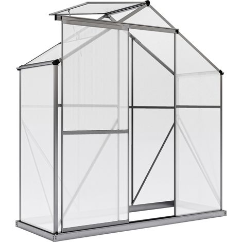 6 x 2.5ft Polycarbonate Greenhouse Walk-In Green House with Rain Gutter, Sliding Door, Window, Foundation, Dark Grey
