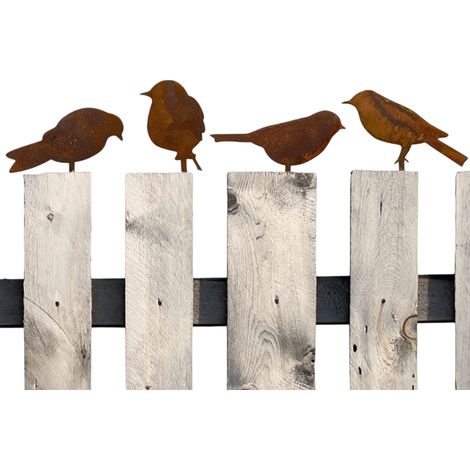 Oiseau Déco Jardin - En Fonte De Fer - Patine Naturelle - Résistant Aux Intempéries - Pour Clôture Mur Arbre - Lot De 4 (1/5)