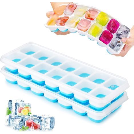 Eiswürfelformen aus Silikon mit Deckel, platzsparend, stapelbar, quadratisch, leicht zu entnehmen, 2er-Set, blau (1/5)