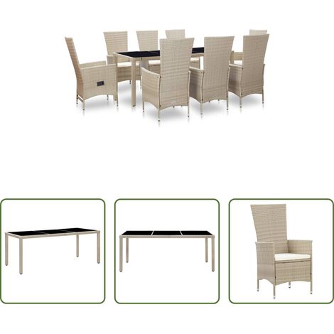 Salle à manger extérieure - Ensemble à manger d'extérieur et coussins 9 pcs résine tressée (1/5)