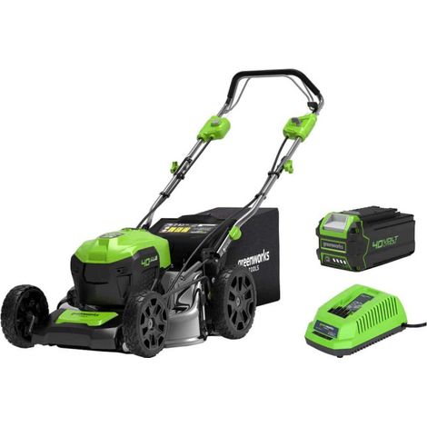 Greenworks – Tondeuse à batterie 46 cm 40V – Moteur Brushless – Traction automatique – Largeur de coupe 46 cm – Bac de 50L – Autonomie 24 min pour 600 m² (1/5)