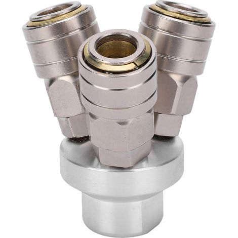 Connecteur 3 Voies, Coupleur Rapide Pneumatique, Connecteur Femelle 3 Voies, Coupleur Pneumatique Autobloquant chromé G1/4 C, Raccords de Tuyau à Connexion Rapide (1/5)