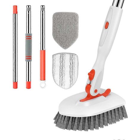 Brosse de nettoyage pour sols, nettoyant pour carrelage et baignoire, brosse de nettoyage à manche long réglable pour salle de bain et cuisine. (1/5)