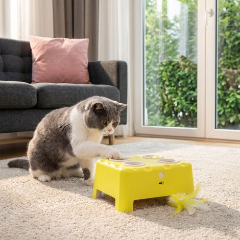 Jouet interactif rechargeable pour chat d'intérieur, 3 modes réglables, fonction repos intelligent, 18,8 x 14 x 6 cm, jaune (1/5)