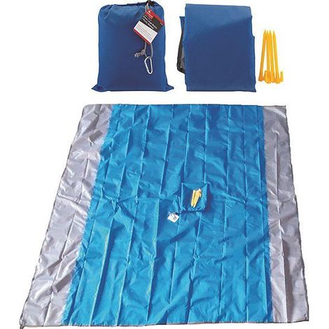 Extra Large Beach & Picnic Blanket 200 x 210cm, Waterproof Sand Proof Blanket with 4 Ground Spikes, Portable Travel Blanket Quick Drying Beach Mat with Portable Bag � Light Blue (1/5)