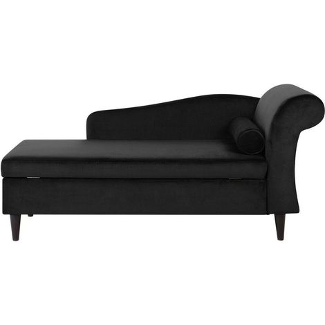 Chaise Longue Velluto Nero con Vano Portaoggetti Versione Destra Luiro
