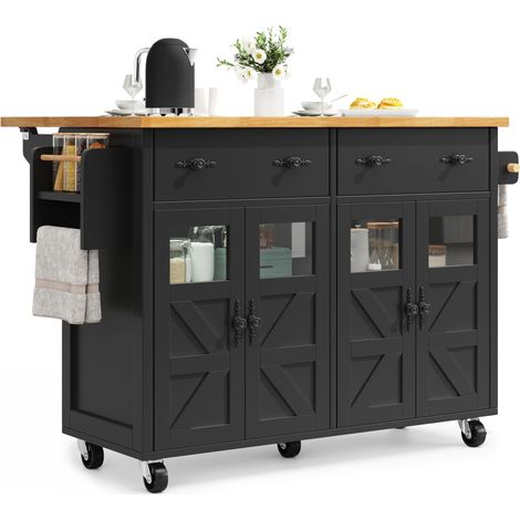 Carrello da Cucina con 1 Cassetto e Ripiani Regolabili, 5 Ruote con Freno, per Cucina e Soggiorno, Nero (1/5)