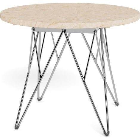 Mesa de centro Norsica 819, Beige + Plata, 41x0x0cm, Diámetro: 55, Mármol, Redonda