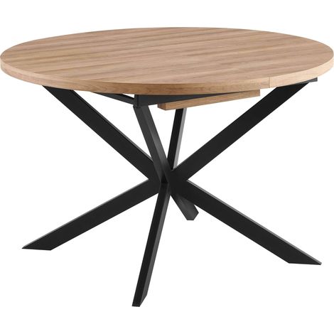 Table à manger ronde extensible en MDF noir et bois clair 6 à 8 places (1/5)