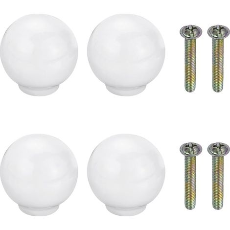 4Pcs Boutons En Céramique, 27mm/1.1" Poignée Ronde De Porte Avec Vis Poignée De Tiroir Mignons Boutons En Céramique Pour Cuisine Chambre Armoire Meuble Placard Dressing, Blanc (1/5)